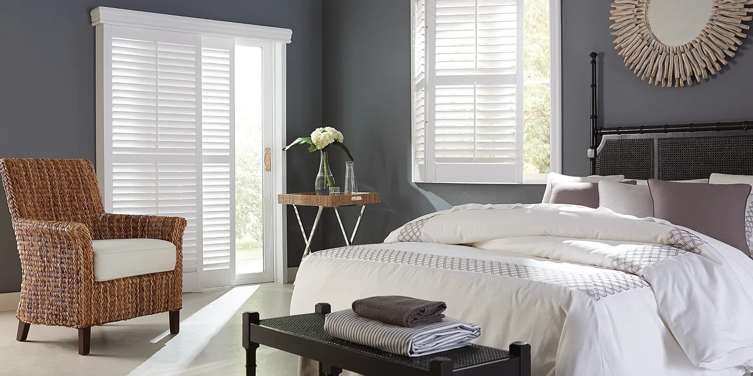 Bedroom interior with shutters